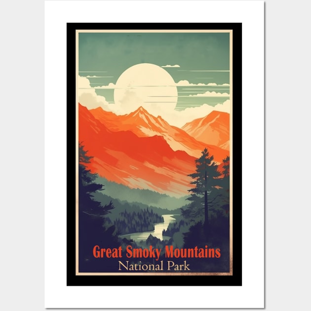 Great Smoky Mountains national park vintage travel poster Wall Art by GreenMary Design